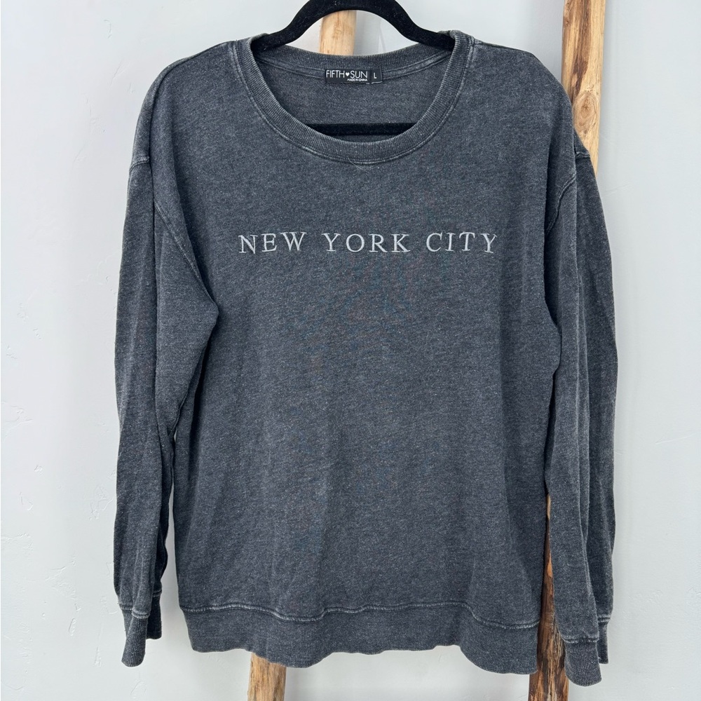 Fifth Sun Sweater New York City Gray Long Sleeve Drop Sweatshirt